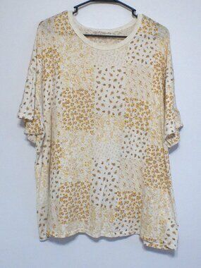 American Eagle Floral Patchwork Top Women’s Medium Cream Yellow Short Sleeve Cas